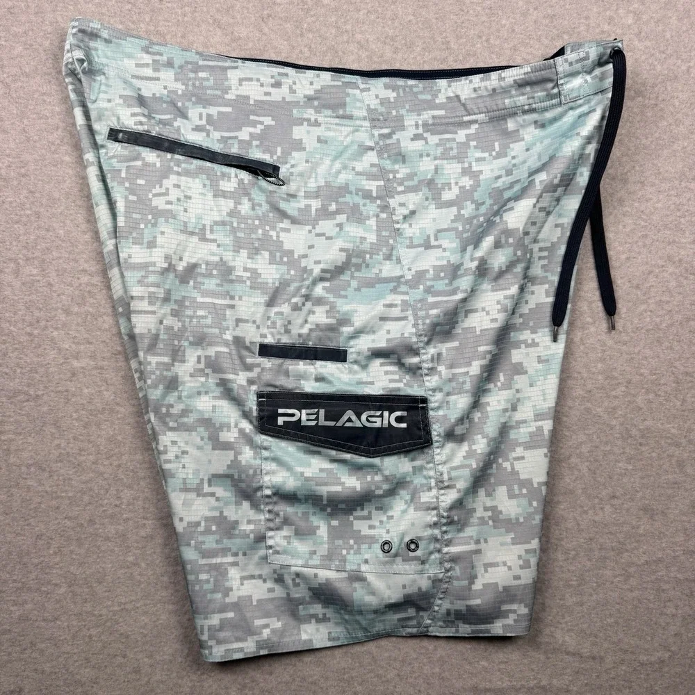 Pelagic Ambush Board Shorts Mens 42 Blue Digital Camo Ripstop Fishing Quick Dry